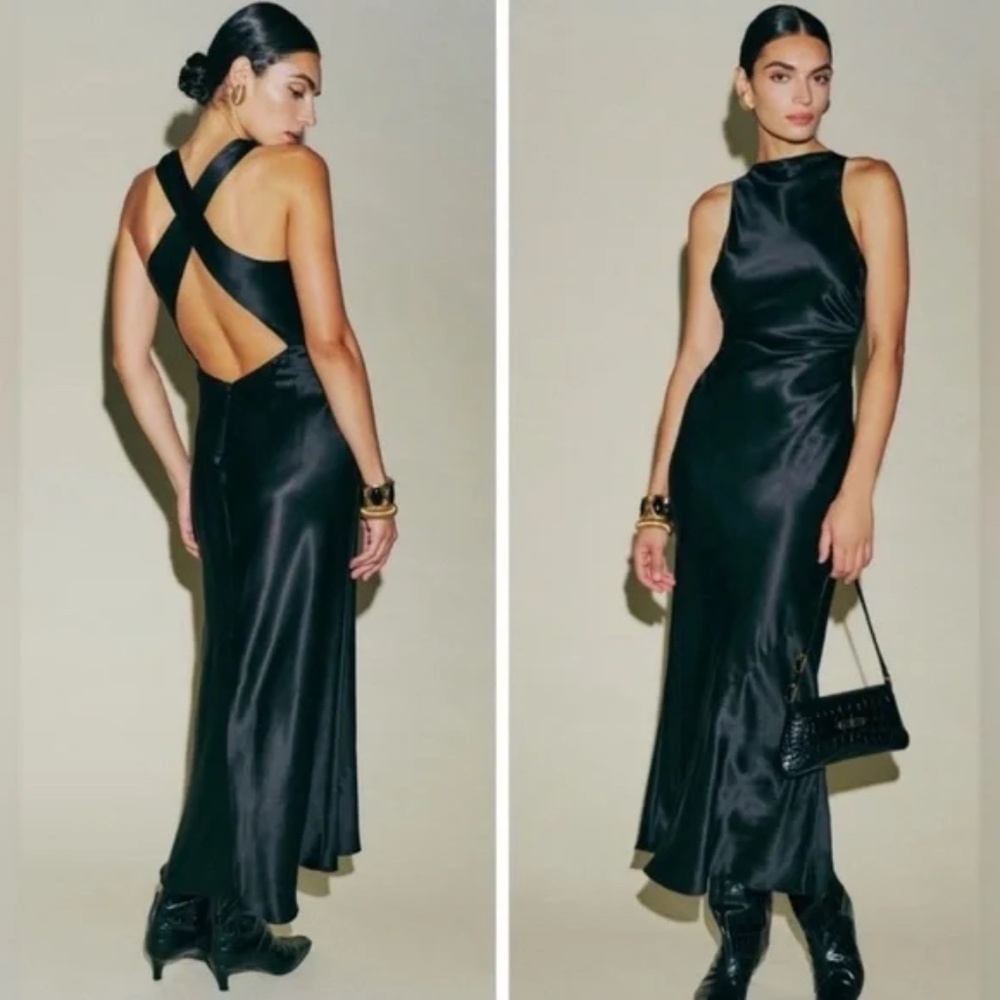 Reformation Casette Silk Midi Dress Black Size 8 NWT